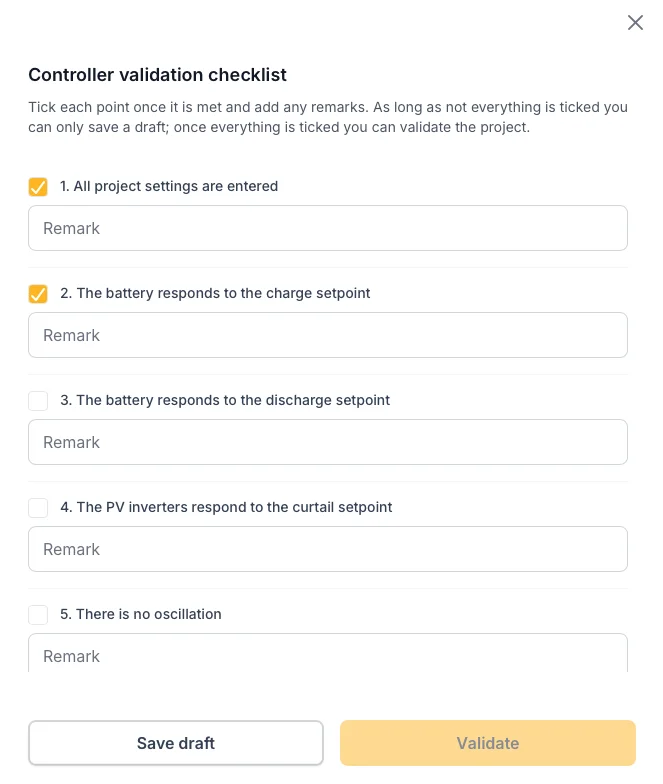 Voltmasters EMS: de validatielijst van de controller