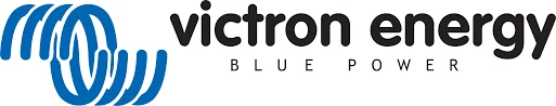 Het logo van Victron Energy met de baseline blue power.
