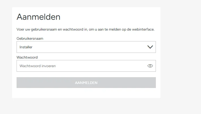 The login page of the Mennekes charger web interface, in Dutch, with the user name set to Installer.
