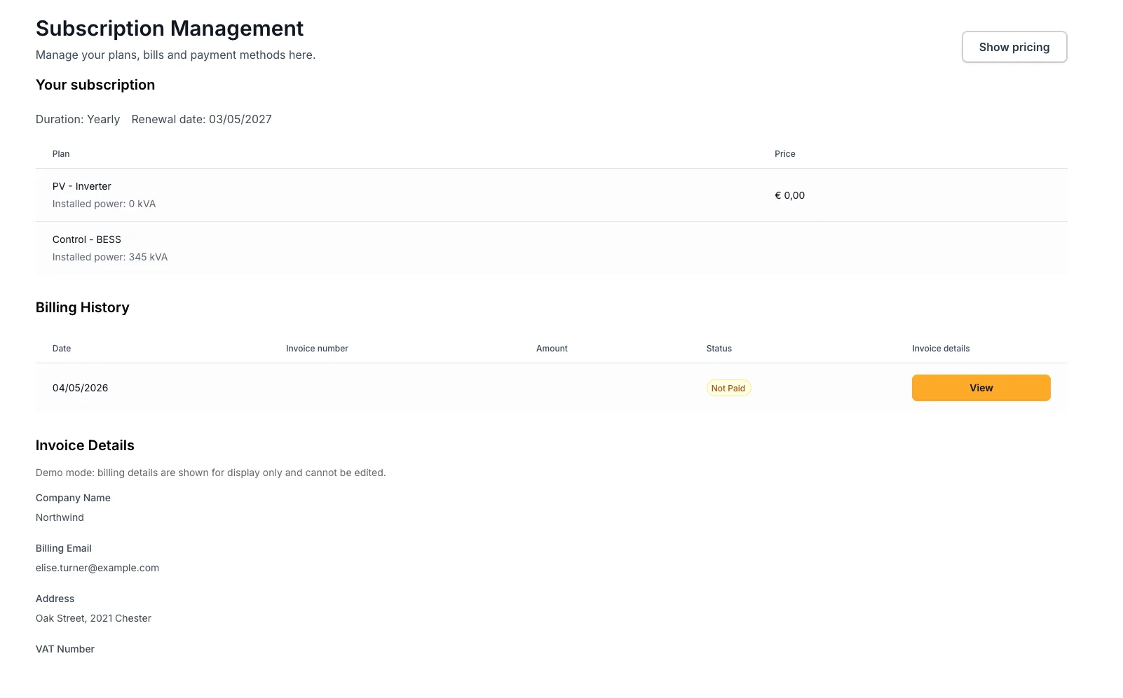 Voltmasters EMS: abonnement en facturatie