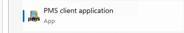 De PMS-clienttoepassing in de applijst van Windows.